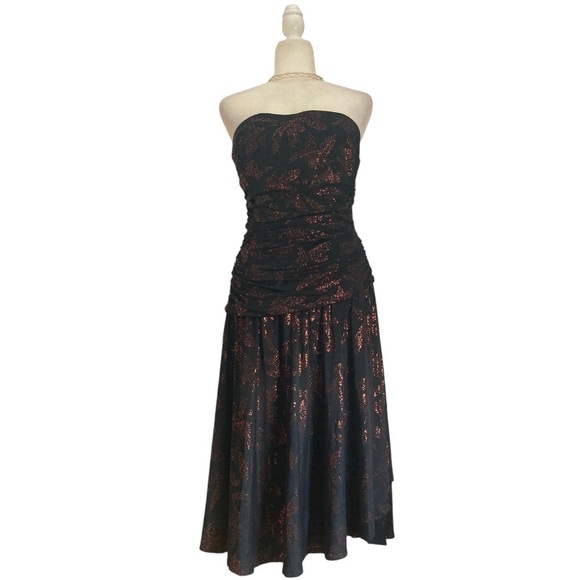 Costantino Strapless Cocktail Dress Shimmer Metallic Midi Made in Italy - Picture 12 of 13